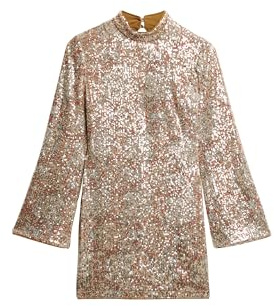 Superdry Damen Langärmeliges bedrucktes Minikleid mit Pailletten Paisley-Pailletten 38