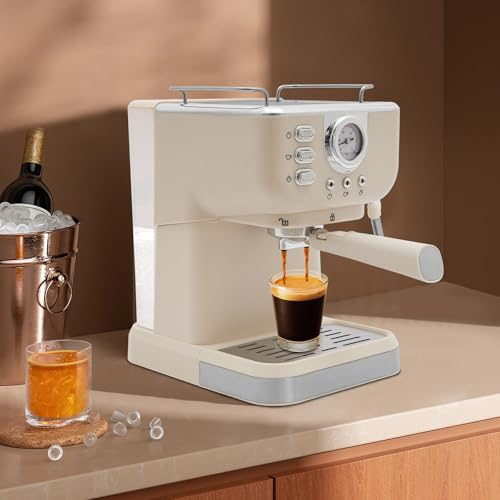 RUETERY Espressomaschine, 1050W Siebträgermaschine, 1.5L Halbautomatische Kaffeemaschine, Espressomaschine Siebträger, 20 Bar Druck, Mokka, für Milchkaffee, Karamell-Macchiato, Cappuccino