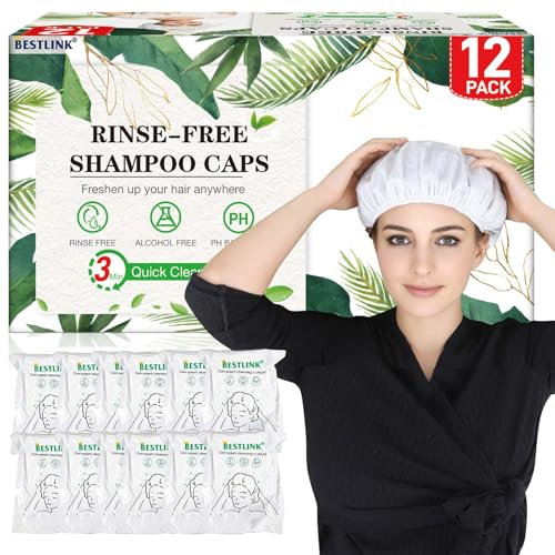 BestLink Shampoo Cap No Rinse, 12 Pack Waterless Shampoo Caps for Bedridden Patients and Elderly, Rinse Free Hair Washing Shower Caps for Post Surgery, Hospital, Camping