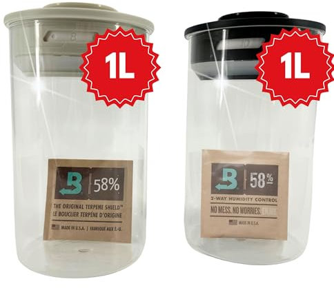 TronicXL 2x 1 Liter XXL Vakuum Kräuter Borosilikat Glas Aufbewahrung Vorratsglas Ernte 1000ml luftdicht Glasbehälter mit Deckel kompatibel mit Boveda Pack 58% Grow Ernte Vorratsgläser 2 Liter