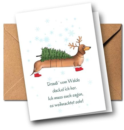 Weihnachtskarte für Kinder und Erwachsene | Weihnachtsgrußkarte Enkel Baby Kind | weihnachtliche Grußkarte mit Dackel | besondere Weihnachtsgrüße Oma Opa | A6