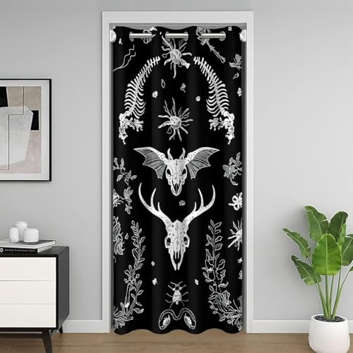 Loussiesd Gothic Türvorhang 86x203cm Mystische Kreaturen Schädel und Knochen Vorhang für Jungen Mädchenhalloween Boho Türvorhang