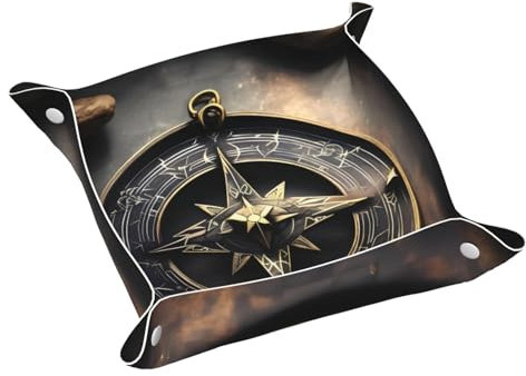 WZYWHJ Leder-Ablagetablett – hochwertige, kratzfeste, wasserdichte Ablage für Schlüssel, Uhren, Schmuck und mehr, magisches Design, nordisches Runen-Kompassmuster