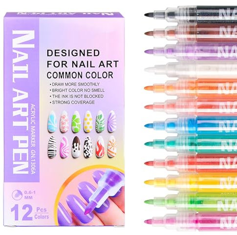Nail Polish Pens 12pcs Nail Varnish Pens,Nail Art Pens Quick Drying Nail Pen Set,Nail Pens Waterproof and Long Lasting,Suitable for Home Salon Halloween Christmas(12 Colors)