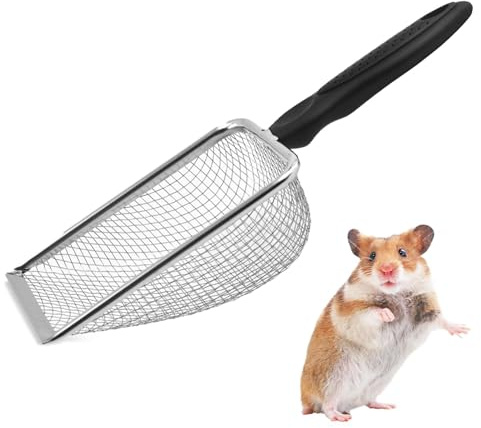 Faderr Hamster Sand Bath Scoop, Stainless Steel Sand Substrate Shovel Fine Mesh Metal Sifter Scooper, Pet Sift Shovel Litter Cleaning Tool for Cats Dogs Rabbits Reptile Terrarium(10.6inch)