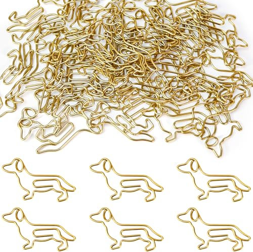 luckaide Büroklammern, 50 Stück Büroklammern Motiv Dackel Gold Metall Kleine Klammern Dachshund Tiereform Lesezeichen Paper Clips Briefklammern Papierklammern Aktenklammer für Postkarten Büro Schule
