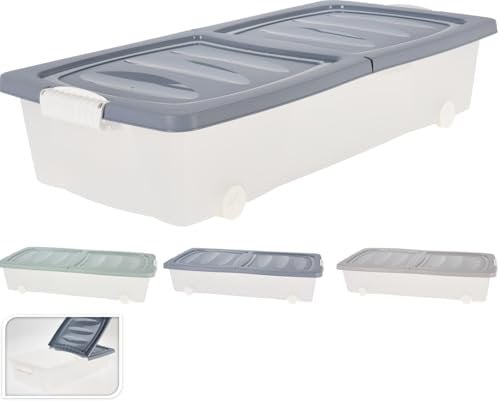 Libbi Lou Plastic Storage Box with Lid on Wheels 32L Capacity 77x36x17cm - Under Bed Plastic Box Storage – 3 Assorted Colours