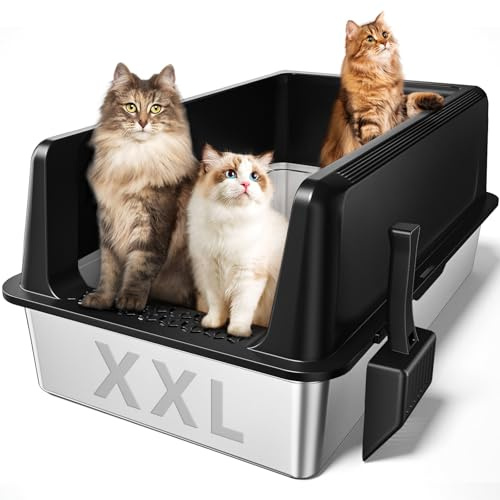 Zarler XXXL Katzentoilette aus Edelstahl, extra große Katzentoiletten 70,6 cm L x 50,8 cm B x 32,8 cm H, Jumbo-Metall-Katzentoilette mit Deckel für mehrere Katzen, hochseitig, antihaftbeschichtet