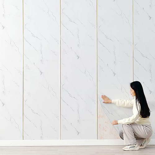 QTQHOME Pannelli da parete in marmo bianco, piastrelle effetto marmo paraschizzi, insonorizzate, per decorazione di pareti interne, bagno, doccia, 299,7 x 60 cm, spessore 3 mm