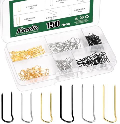Keadic 150Pcs Sewing U-pins Fork Pins, 17MM 23MM U Shaped Sewing Pins, Double Blocking Pin Multipurpose Straight Pins Craft Straight Pins for Home Decor(Gold, Silver, Gun Color)