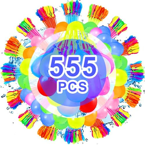 STFYUG 555 Stück Wasserbomben Selbstschließend，Bunt Wasserballons mit 3 Wasserhahn Anschluss，Wasserballons Wasserbomben,60 Sekunden Schnellfüller, Ohne Manuelles Verknoten(555-C1X)
