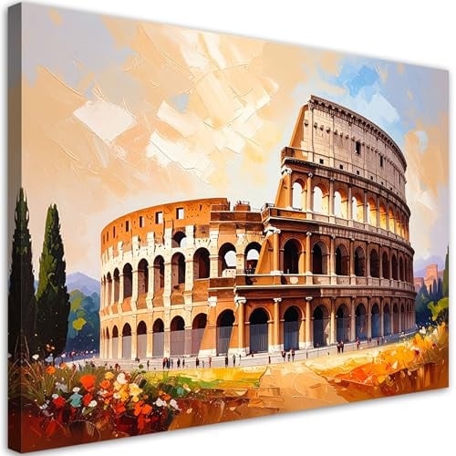 Feeby Leinwand Bilder - Bild Wohnzimmer - 60x40 1tlg - Deko Schlafzimmer Groß - Dekoration Canvas - Gemälde - Modern Wandbilder - Kunstdruck - Kolosseum - Rom - Ansicht