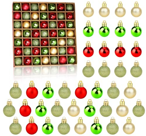 49 Stück Mini Weihnachtskugeln, 3 cm Rot Grün Gold Weihnachtsbaumkugeln Klein Hängende Kugeln Weihnachtsbaum Deko Kunststoff Bruchsichere Mini Christbaumkugeln für Weihnachtsdeko Party Dekoration