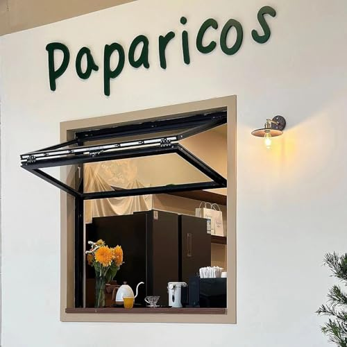 Finestra a doppia anta sospesa, finestra per concessioni con telaio in alluminio metallico, finestra di servizio avvolgibile, personalizzabile, per caffetteria di fiori(Black-H*W,20x29in/51x74cm)