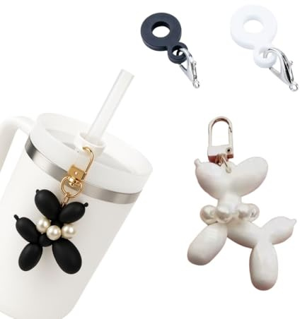 Tolle Strohhalm Anhänger für Stanley Cup, Hund in Schwarz und Weiß mit zwei Strohhalm Adapter, stylisches Accessoire für Stanley Cup, Wiederverwendbar, 30/40oz Tumbler-Zubehör Set (4, Schwarz/Weiß)