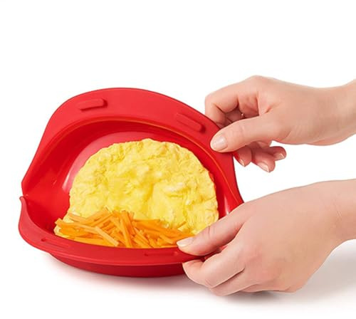 Omelette-Maker für die Mikrowelle – Eierkocher für 2 Tassen, schnelles Frühstücksgericht, mikrowellengeeignete Silikonpfanne mit Deckel | Leicht zu reinigender, gesund kochender Küchenhelfer, Omelette