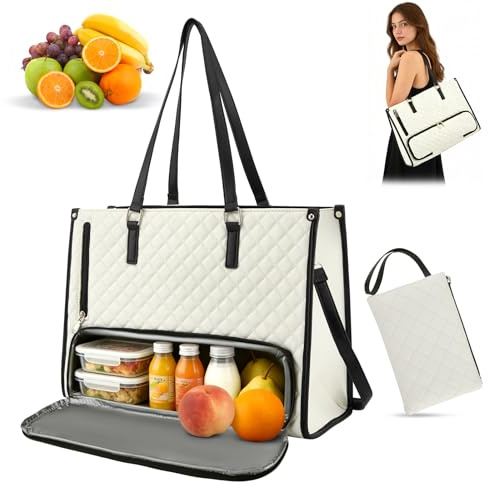 Borsa porta pranzo 2 in 1 da donna, borsa termica per laptop da 15,6 pollici (40 cm) con scomparto per alimenti, borsa da ufficio impermeabile con protezione antifurto, lavoro, università, viaggi