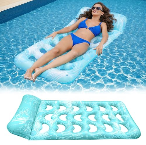Flotador de piscina inflable para adultos – 180 x 80 cm, esterilla lounge para piscina, esterilla flotante para lago y playa, cojín de agua para relajarse, esterilla de agua de verano para fiesta en