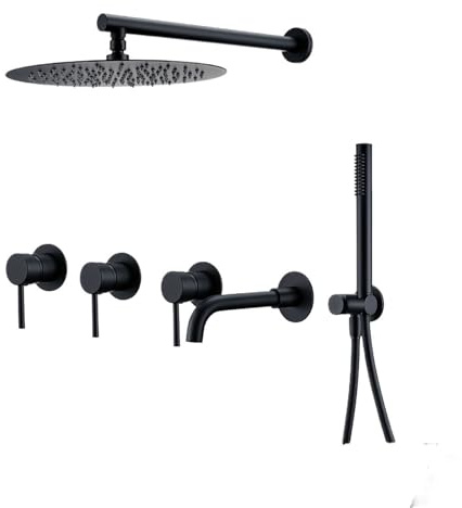 Shower Faucet Set System Bathtub Bath Mixer Tap Bathroom Rainfall Head Hot and Cold Kit in 3 Ways(Shower Kit-MB,15CM_8 INCH)