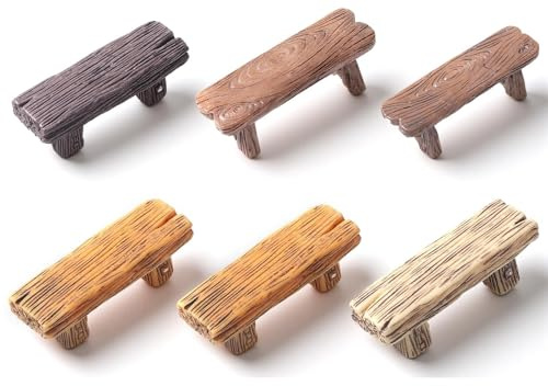 6 Stück Mini Vintage Gartenbank Miniaturbänke Mit Holzstruktur Bänke Aus Kunstharz Gartenhocker Puppenhausdeko Feendekor Miniatur Feenlandschaft Deko Für Puppenhäuser Miniaturgärten DIY Bonsai