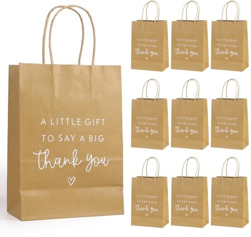 10 Pack Small Thank You Gift Bags, Kraft Paper Party Favours for Wedding | Guests, Bridesmaids, Teachers