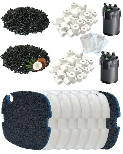 Set di 16 filtri compatibili con i filtri esterni Tetra EX 400/500/600/700/800/1000 Plus, inclusi filtri esterni FF FilterFloss, anelli in ceramica (per acquari fino a 300 l)