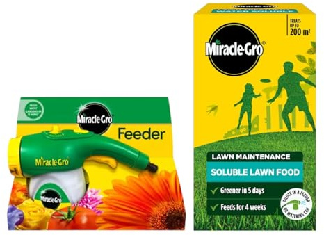 Miracle-Gro Feeder Hose-End Dispenser with Water Soluble Lawn Food, Easy Feed While Watering Concentrated Fertiliser for Greener Lawn in 5 Days Covers up to 100m² Outdoor Garden Grass Care Tool