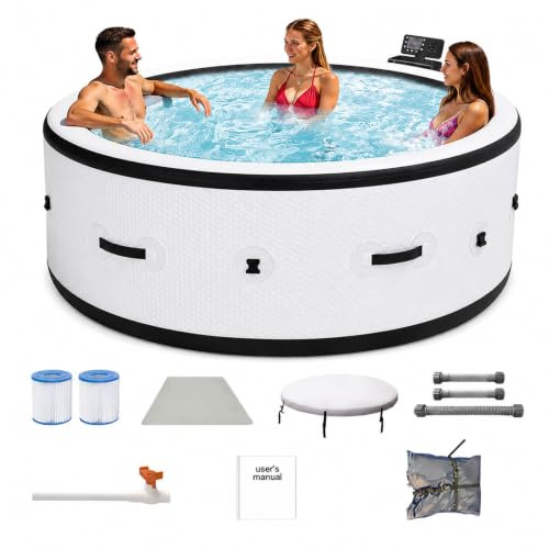 Piscine Spa Gonflable Chauffante 4-6 Places Ø206x71 cm, 150 Jets Massants, Chauffage Électrique 40°C, Lumière LED Intérieure Multicolore, Matériau Ultra-Résistant Anti-Fuite Cour