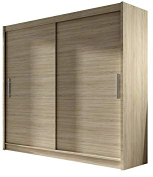 Mirjan24 Kleiderschrank London I, Moderner Schiebetürenschrank, Schlafzimmerschrank 180x215x58cm, Garderobe, Schlafzimmer (Sonoma)