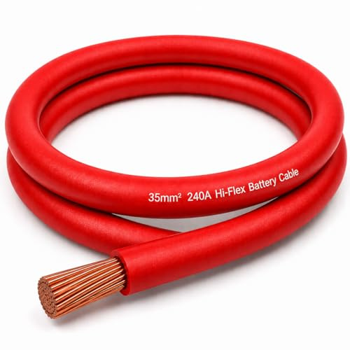 MKGT 240A Hi-Flex Battery Cable – 35mm2 2 Gauge Pure Copper Single Core PVC Welding Wire for 12V & 24V Automotive, Campervan, Solar, Inverter & Leisure Battery Systems (Red, 1 Meter)