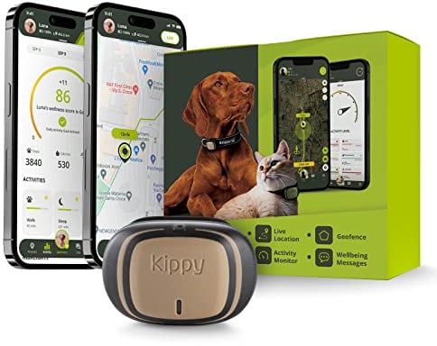 Kippy – GPS Tracker Halsband Evo für Hunde und Katzen – Gesundheits- und Aktivitäts-Tracker – GPS Tracker Katze, Hund – Wasserdichter GPS Tracker – Ortungsgerät mit Sofortalarm und Led – Braun