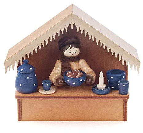 Rudolphs-Schatzkiste Miniatur Weihnachtsmarktbude Blaue Keramik BxHxT 9,5x8x4cm NEU Erzgebirge Holzhaus Holzminiatur