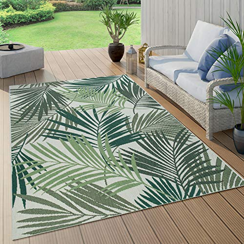 Paco Home Outdoor Teppich Wetterfest Flur Balkon Palmen Dschungel Florales Boho Muster Grün, Grösse:200x290 cm, Farbe:Grün