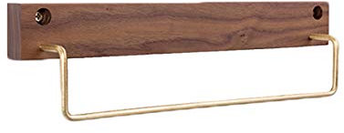 TentHome - Toallero colgante para toallas de baño, autoadhesivo, barra de cocina, de madera y latón, perchero de pared para cuarto de baño, cocina, sin taladrar (madera de nogal, 60 cm)