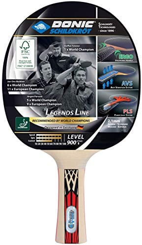 Donic-Schildkröt Tischtennisschläger Legends 900 FSC, AVS, PLS & Ergo-Griff, 2,1 mm Schwamm, FSC Holz, Spinmax - ITTF Belag, 754426