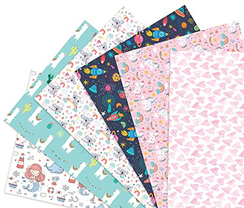 Friendly Fox Kinder Geschenkpapier, 6 Bögen Mädchen Geschenkpapier, Motiv-Papier für Kinder Mädchen Geschenkverpackung Kindergeburtstag