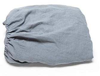 LinenMe Gewaschene Spannbettlaken 180x200cm, 100% Leinen - Bettwäsche Bettlaken mit Gummizug - Spannbetttuch, Fitted Sheet 180x200 - Schiefer BLAU