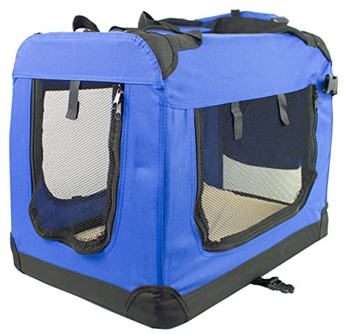 Mobiclinic® Pets, Hundebox, Balú, Europäische Marke, Transportbox Katze, Hund, Faltbar, Atmungsaktiv, 2 Taschen, Gepolsterter Boden, Größe m, Bis zu 10 kg, 57x38x44cm, Blau