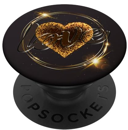 Goldenes Herz Liebe Glitzer Design PopSockets PopGrip: Ausziehbarer Sockel und Griff für Handys/Tablets mit Tauschbarem Top PopSockets Klebender PopGrip