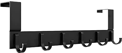 AiQInu Türhaken Schwarz Edelstahl - Türgarderobe mit 6 Haken Türhakenleiste Kleiderhaken Tür Ohne Bohren - Haken Geeignet für Dickere Türen(4-4.5cm),Türhaken Starke Haken, Türhaken-6