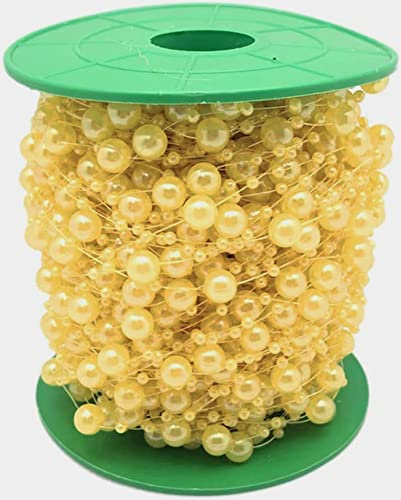 60m Perlengirlande Perlenband Perlenkette Perlenschnur Geschenkband Dekoband mit Perlen für DIY Basteln Party Tischdeko Hochzeit Braut Haarschmuck Ohrringe Halskette Brautstrauß Weihnachten,Gelb