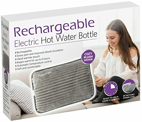 Ultra Plush Rechargeable Electric Hot Water Bottle Bed Hand Body Warmer Cozy Fast Heating Auto-Shut Off Function Over-Heat Protection & No Refill Heat Pad 25cm x 17cm Grey