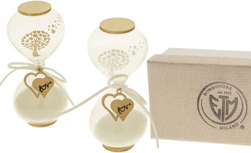 Ingrosso e Risparmio Bonboniere Hochzeit 1 Stück Sanduhr aus Glas mit Herz und Lebensbaum und Schriftzug Love (klein)