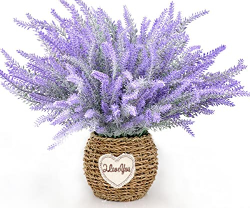 SHAMO Kunstpflanze Lavendel Deko Plastikblumen, 8 Blumensträuße Lavendel Kunstblumen für Vase Draußen Innen Hochzeit Balkon Garten Hause Dekoration (Lila)