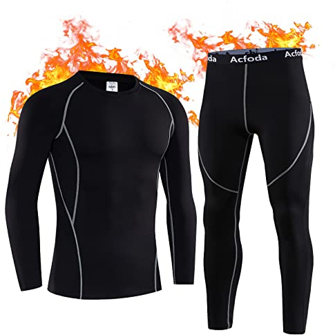 Acfoda Thermounterwäsche Herren, Skiunterwäsche Winter Warm Thermowäsche Set Weich Atmungsaktiv Thermo Unterwäsche Funktionswäsche Thermounterhemd Thermounterhose Schwarz XL