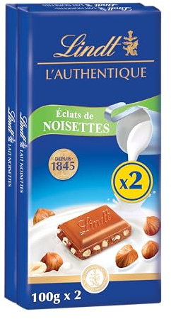 Lindt Tablette L'AUTHENTIQUE - Chocolat Lait Noisettes 2x100g