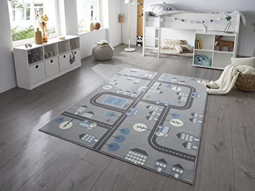 Hanse Home Teppich Kinderzimmer Kinderteppich Town – Junge Mädchen Spielteppich Kurzflor Teppich Modern mit Herzen Koalamotiv, Weicher Flor, Pflegeleicht - Mouse Blau, 160x220