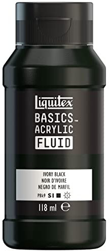 Liquitex 8870416 Basics Fluid - Peinture acrylique à consistance fluide, à séchage rapide, résistante à la lumière, imperméable, à base d'eau, Flacon de 118 ml, Noir D'Ivoire