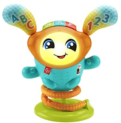 Fisher-Price - DJ Nino Salterino, Edizione Svizzera, Giocattolo Musicale Interattivo ed Educativo con Luci e Azione Saltellante, Giocattolo per Bambini 9-36 Mesi, HJP90