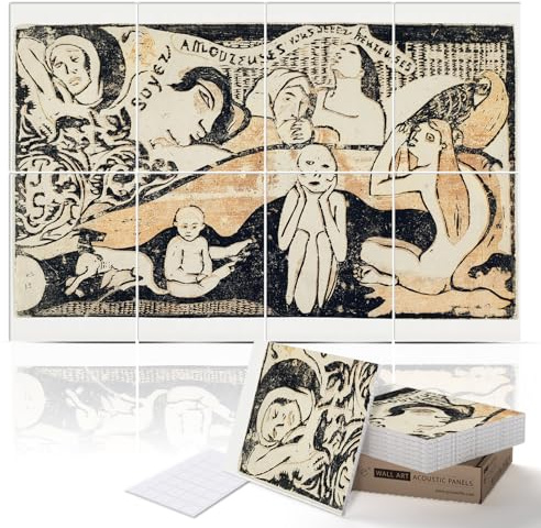 PINWELIFE® Panneaux acoustiques insonorisants pour la maison/le bureau, décoration absorbante, réduction du bruit et de l'écho (120x80x0.9cm) (Amour par Paul Gauguin)